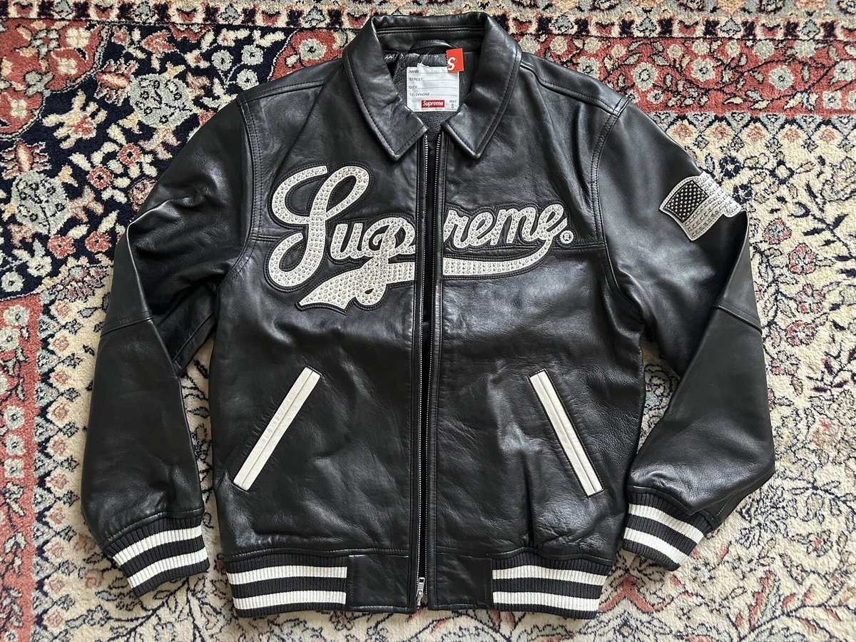 Supreme 2015 Uptown Studded Leather Varsity Jacket - Black - S