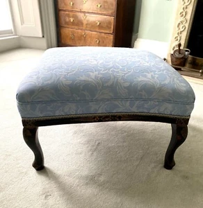 Antique Regency 1820, Ottoman Chinoiserie Black & Gilt Lacquered Legs in Damask - Picture 1 of 9