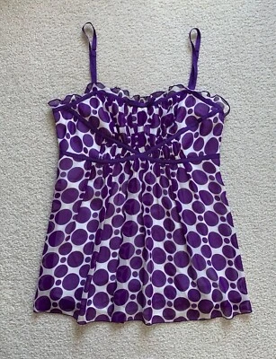INC 100% Silk Babydoll Cami Top Womens Sz 6 Purple Polka Dot 90s Y2K Coquette - Image 1 of 4