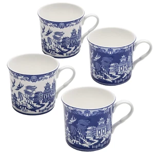 Blue Willow Bone China Coffee Tea Mugs 10-Ounce (2 Assorted Patterns, Set of 4) - Picture 1 of 5