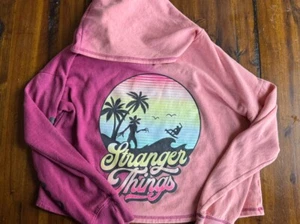 Girls Justice X Stranger Things Pink Sweatshirt Surf Hoodie Youth Girl XL 16/18 - Picture 1 of 5