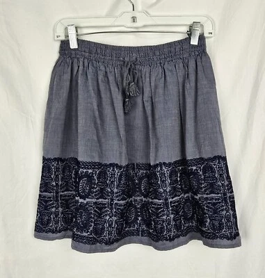 J. Crew Zafrina вышитый синий кисточки богемное гранж со сборками тянуть на юбка sz S  - Изображение 1 из 4