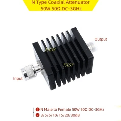 N Male Female Coaxial Attenuator 50W 50Ω DC-3GHz 3dB/5dB/6dB/10dB/15dB/20dB/30dB - Image 1 of 4
