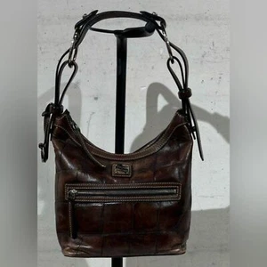 Vintage Dooney & Bourke Schultertasche Leder Kroko-Prägung Espresso Braun - Bild 1 von 6