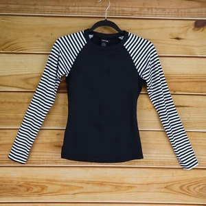 Apt. 9 Long Sleeve Swimsuit Top Girls Size M Black White Striped Stretch Comfort - Picture 1 of 8