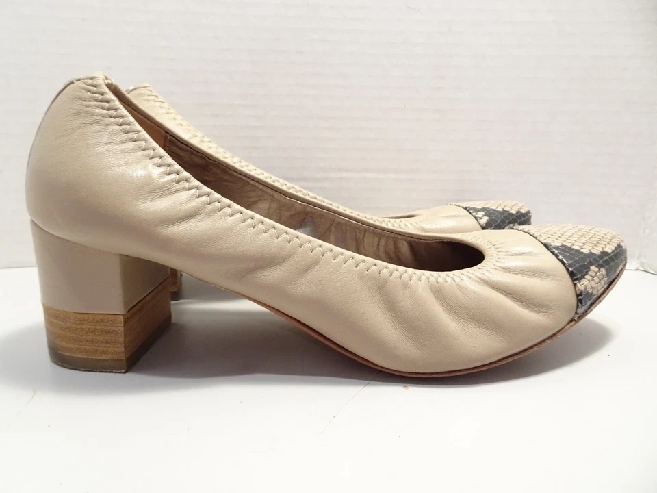 AGL Grace Cap Toe Elasticized Leather Pump EUR 38.5/US 8.5 Taupe Combo Chunky - Image 1 of 4