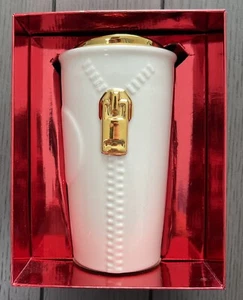 Starbucks Zipper Tumbler Gold Double Wall Ceramic Travel Cup Ceramic Lid New - Picture 1 of 3