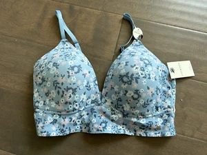 Lucky Brand Wire Free Padded Bra Size 34C Blue / Floral Print - Picture 1 of 3