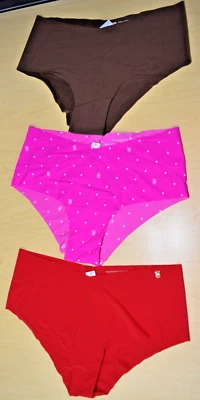 Lote de 3 nuevas bragas de bikini descaradas Victoria's Secret rosa rojo marrón L grandes Foto 1 de 4