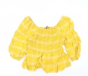 Marks and Spencer Womens Yellow Plaid Cotton Blend T-Shirt Size 10 - Picture 1 of 12