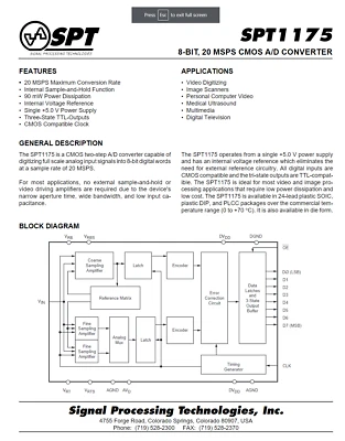 SPT1175ACN  x 1 8Bit 20MSPS CMOS A/D Convertor   UK Stock  ***free p&p ****** - Image 1 of 2