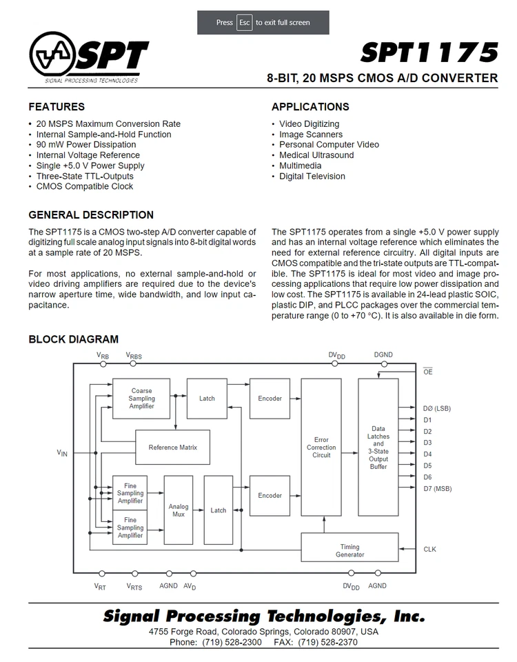 SPT1175ACN  x 1 8Bit 20MSPS CMOS A/D Convertor   UK Stock  ***free p&p ****** - Image 1 of 2