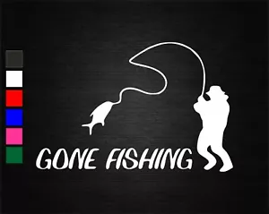 GONE FISHING FISH SPORT VINYL DECAL STICKER CAR/VAN/WALL/DOOR/LAPTOP/WINDOW - Picture 1 of 7
