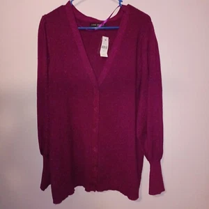 Neu mit Etikett Lane Bryant Langarm-Cardigan Pullover Gr. 26/28 glitzernd lila/pflaume - Bild 1 von 7