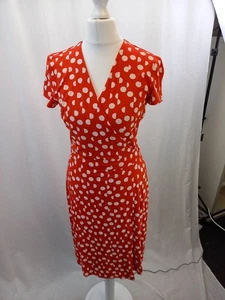 Hobbs Red White Spotty Stretchy Wrap Dress Size 8 Excellent Condition - Picture 1 of 16