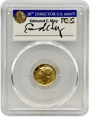 2016-W 1/10 oz Gold Mercury Dime Centennial PCGS SP70 FS Ed Moy - Image 1 of 2