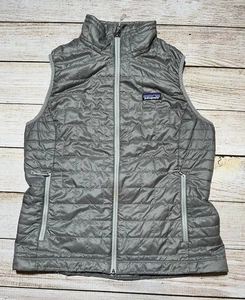 Chaleco acolchado Patagonia para mujer talla grande Nano Puff cremallera completa gris plata Primaloft - Imagen 1 de 8