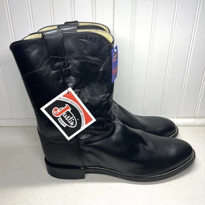 Justin schwarz Kipskin klassisch Leder 10" Roper Stiefel Herren Gr. 14 D Stil # 3133 - Bild 1 von 9