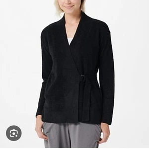Barefoot Dreams CozyChic Lite Side Tie Cardigan Sweater Black Small - Picture 1 of 8