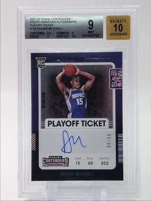 DAVION MITCHELL 2021-22 CONTENDERS PLAYOFF ROOKIE VAR RC AUTOMÁTICO /99 BGS 9 Q1681 - Imagem 1 de 2