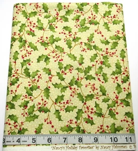 Christmas Cotton Fabric: Holly Berries Print - Nancy Halvorsen Benartex 1.25yds - Picture 1 of 4
