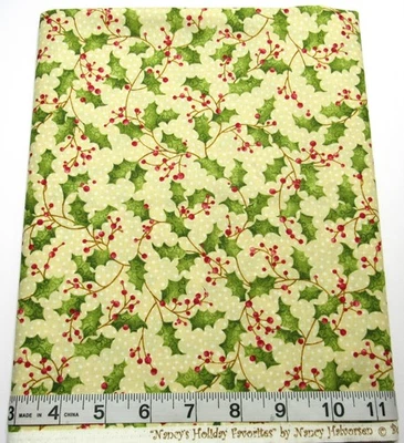 Christmas Cotton Fabric: Holly Berries Print - Nancy Halvorsen Benartex 1.25yds - Image 1 of 4