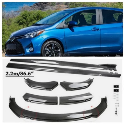For Toyota Yaris Front Bumper Lip Spoiler Body Kits Carbon Style Side Skirt — 第 1/4 张图片