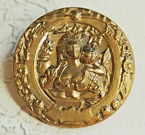 The Letter ~ Marquise de Pompadour & Cupid ~ Antique Brass Picture Button 1-1/8" - Picture 1 of 4