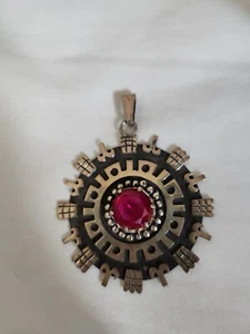 WUNDERSCHÖNER VINTAGE SIGNIERTER MEXIKANISCHER STERLING RIESIGER ANHÄNGER MIT SYNTHETISCHEM SAPHIR FCR - Bild 1 von 3