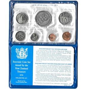 NEW ZEALAND 1 CENT - 1 DOLLAR 1979 7 UNC Coins Mint Set, Sealed In Folder. BB20 - Picture 1 of 3