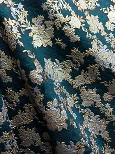 DARK TEAL GOLD Floral Brocade Fabric (60 in.) Sold By The Yard - Picture 1 of 2