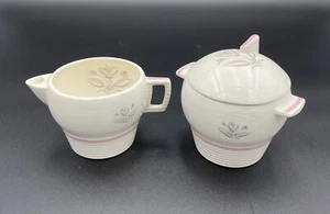 Rare American Limoges Art Deco Valerie Triumph Sugar + Cream Pink And Grey READ - Picture 1 of 21
