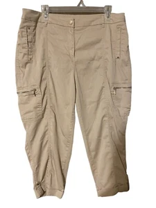 Pantalone Chico’s donna taglia 3P Petite XL marrone crop Capri cargo tasche cachi - Foto 1 di 16