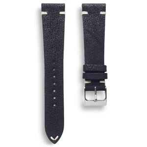 20mm Black Textured Top Grain Vintage Italian Stitch Leather Watch Band Strap - Picture 1 of 4