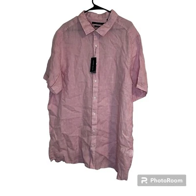 PERRY ELLIS 100% Linen Short Sleeve Button Down Shirt 2XL TALL NWT - Image 1 of 4