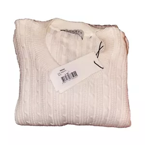 Sandro Paris Mens Sweater Sz Large Ecru Beige 100% Cotton Cable Knit NWT - Picture 1 of 10