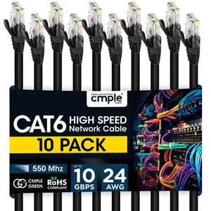 Paquete de 10 cables de conexión Cat6 cable Ethernet LAN de 1,5-15 pies para juegos/transmisión negro - Imagen 1 de 10