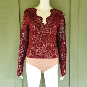 NWT GIANNI BINI Bordeaux Velvet Lace City Soiree Bodysuit Small S - Picture 1 of 5