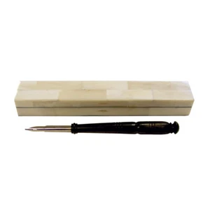 8-1/4" Bone Pen Box with Black Horn Nib Pen - Picture 1 of 3