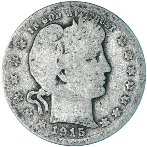 1915 S Barber Quarter 90% Silver About Good AG Cover