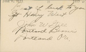 John Gill Cubs Signed 3x5 Card D 1984