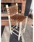 Moroccan Bar Stool Made Of Laurel Wood Seated In Camel Leather , Kitchen Chairs