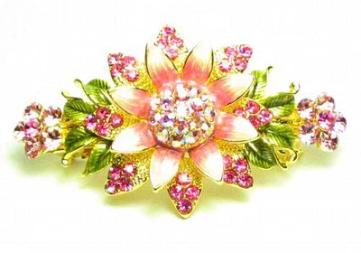 Pequeño clip de pasador de pelo cistal austriaco con estrás rosa esmalte floral B146 Foto 1 de 2