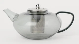 H & M Home Glass Tea / Coffee Pot / Dusky Gray With Steel Infuser Insert - Picture 1 of 8