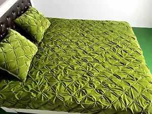 Olivgrün Samt Bettdecke Samtdecke Queen King Size für Bettwäsche Steppdecken - Bild 1 von 11