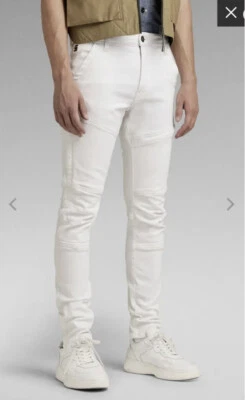 Pantalones de mezclilla ajustados G-Star Raw Rack para hombre blancos $230 nuevos Foto 1 de 4