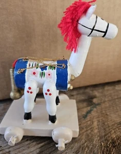 Vintage White Wooden Horse With Red Hair Christmas Ornament - Picture 1 of 4