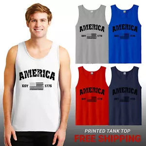 USA American Distressed Flag 1776 Sarcastic Men's Tank Top Patriotic Summer Gift - Picture 1 of 7