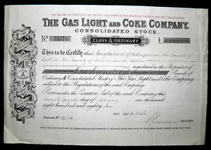 1882 THE GAS LIGHT & COKE COMPANY Consolidated Stock certificate - Picture 1 of 1