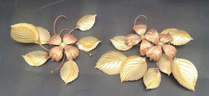 Vintage Set Of 2 Brass, Copper, Dogwood Wall Art Flowers - Picture 1 of 9